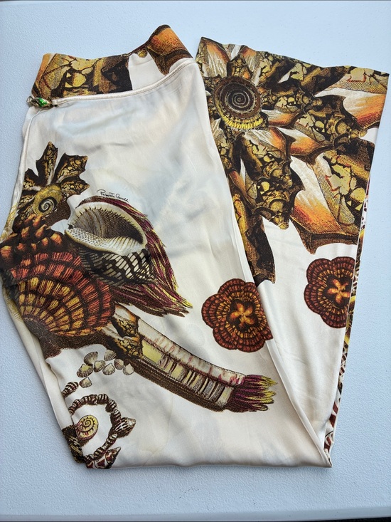Roberto Cavalli Pants - Roberto Cavalli SS 2005 Silk Seashell Pants Gold Sparkle Jeweled Snake RARE XL